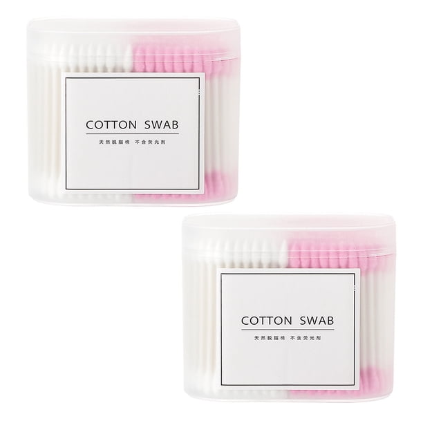 EeaseMX 2 paquetes/600 bastoncillos de algodón multiusos de doble cabezal para maquillaje, herramienta de limpieza desechable para viajes en casa (rosa + blanco)