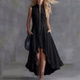 thumbnail image 2 of VBVC Women's Sleeveless Zip Up High Low Maxi Dress , Summer Stand Collar Ruffle Hem Dress For Women , Ladies' Flowy Boho Dress with Pockets,Black,S-2XL, 2 of 8