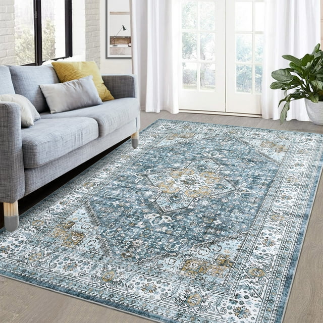 Large Area Rugs 9x12 for Living Room Tan Indoor Vintage Distressed Carpet Foldable Accent Mat with Non-Slip Backing for Playroom