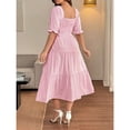 thumbnail image 2 of Pink Gingham Square Neck A-Line Midi Dress With Half Puff Sleeves Casual Summer, 2 of 8
