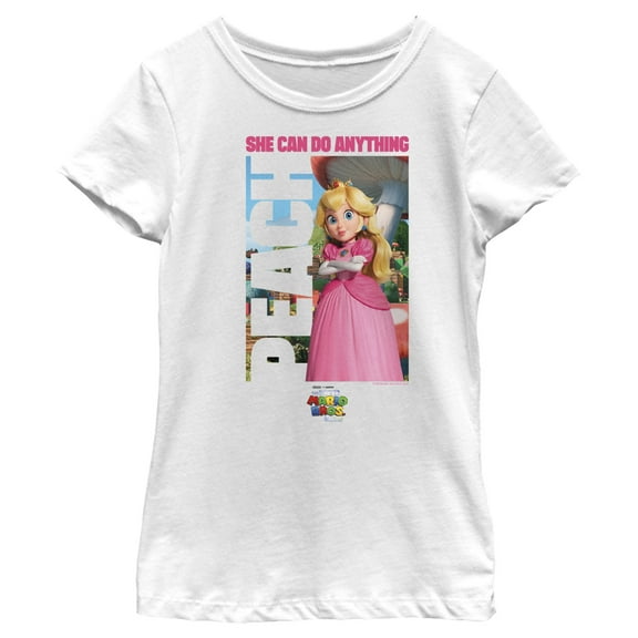 Girl's The Super Mario Bros. Movie Peach She Can Do Anything Poster  Graphic Tee White Large