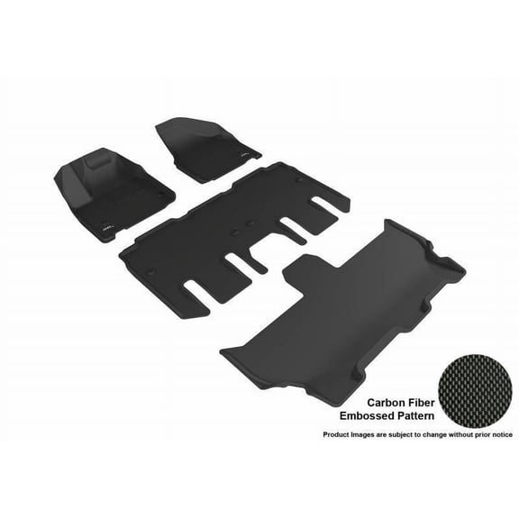 3D MAXpider 2017-2024 Fits Chrysler Pacifica 2020-2024 Voyager 1st Row 2nd Row 3rd Row Kagu Carbon Fiber Embossed Pattern Black Floor Mat L1CY00501509