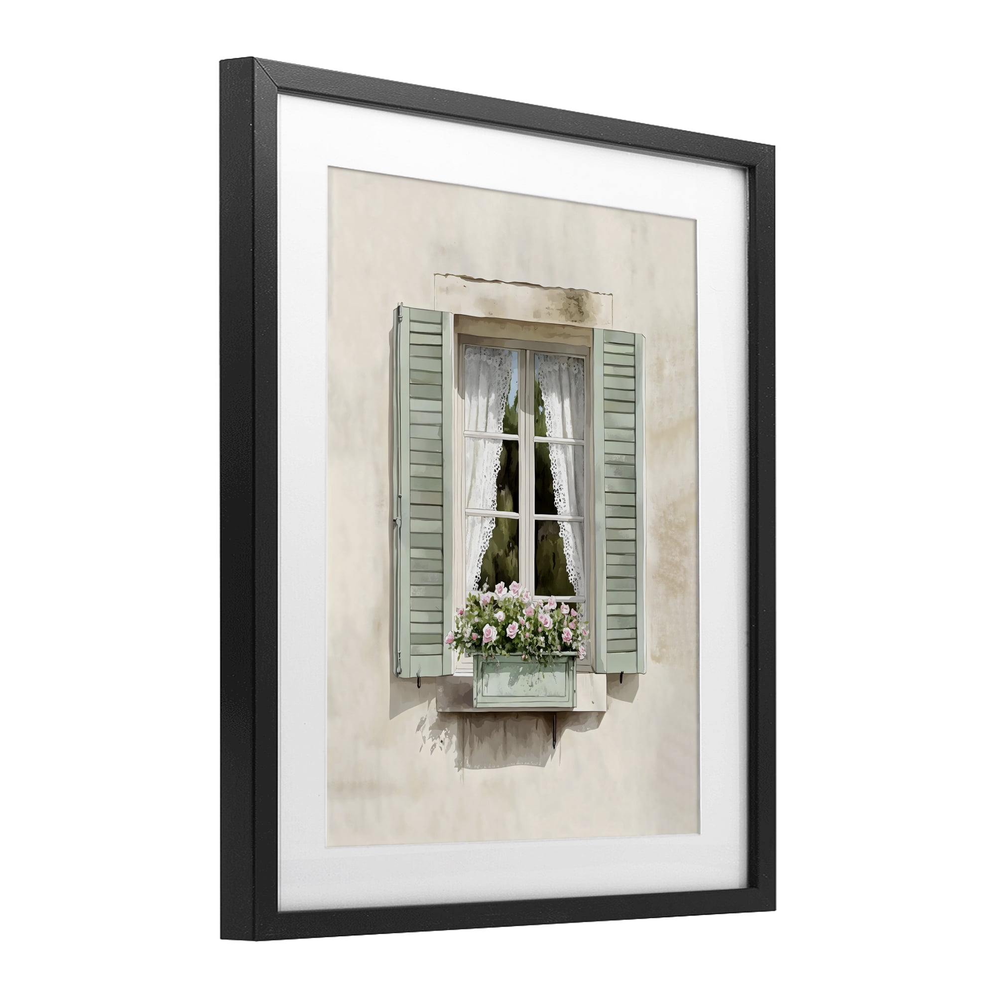 Stupell Industries French Cafe Window Curtains Black Framed Print Under Glass, design by LSR Design Studio