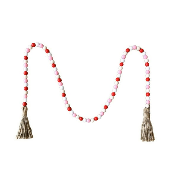 Xihbxyly Juego de Cuentas de Madera con Forma de Corazón, Cuentas Preperforadas con Cuerda de Yute, Guirnalda de Borlas para Manualidades, Decoración de San Valentín, 145 Cm de Largo, 84 Cuentas Incl