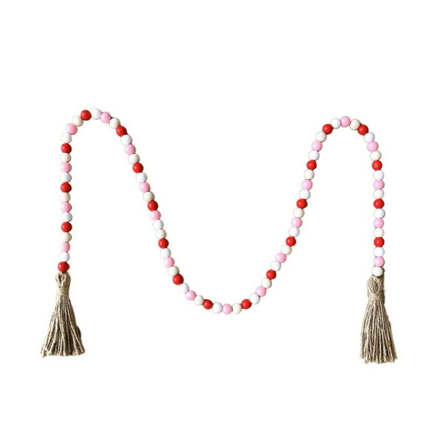 Xihbxyly Juego de Cuentas de Madera con Forma de Corazón, Cuentas Preperforadas con Cuerda de Yute, Guirnalda de Borlas para Manualidades, Decoración de San Valentín, 145 Cm de Largo, 84 Cuentas Incl