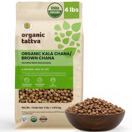 Organic Tattva Kala Chana Whole 4LB - Unpolished Brown Chickpeas, Rich in Protein, No Additives, Gluten Free, USDA Certified