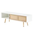 thumbnail image 4 of Jopath Oak Tv Stand With Rattan Design,55.12" Rattan Tv Cabinet, Double Sliding Doors For Storage Mid-Century Style, Adjustable Shelves, Ideal For Living Or Media Room White, 4 of 10