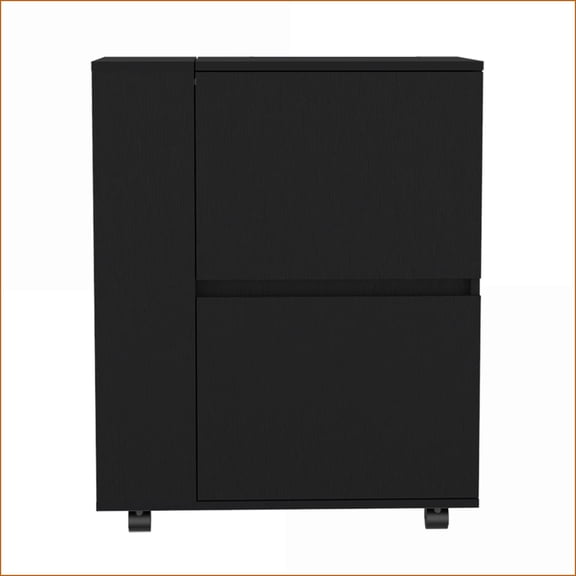 Bar Cart with Dual Cabinet Storage | Modern Black Belleville | Engineered Wood