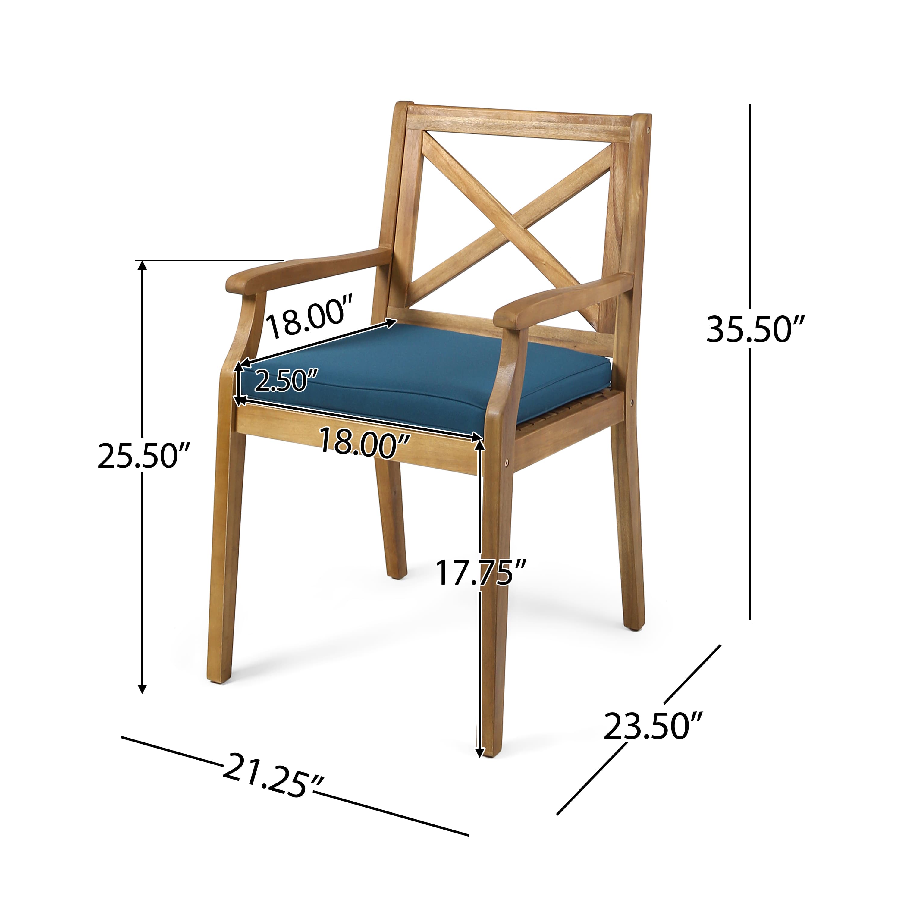 MAYEERTY DINING CHAIR 2PCS with 2 Blue Cushions Outdoor Use for Backyard Poolside Garden
