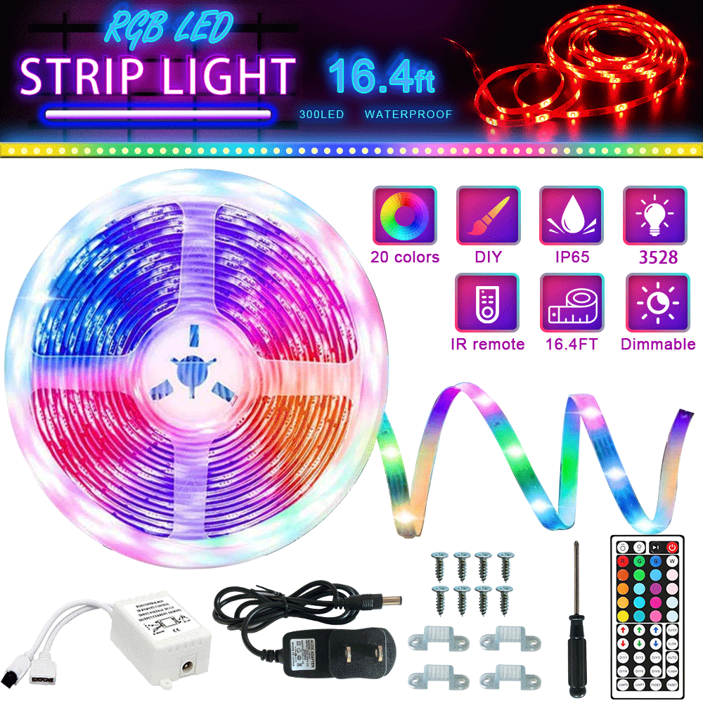 2 Rolls of 16.4ft LS LED Strip Lights 32.8ft with 44 Key IR Remote controller 
