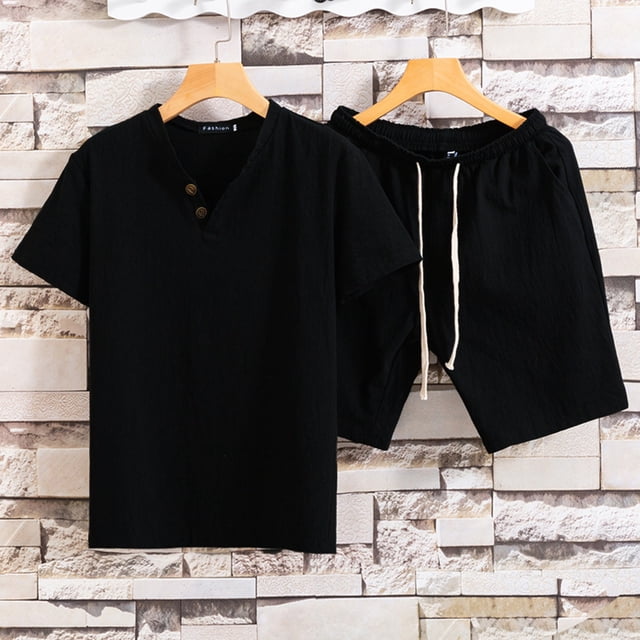 WILLBEST Conjunto de Verano de Pantalones Cortos de Manga Corta para Hombre, Traje de Dos Piezas de Color Liso Corto para Hombre, Trajes y Conjuntos para Hombre
