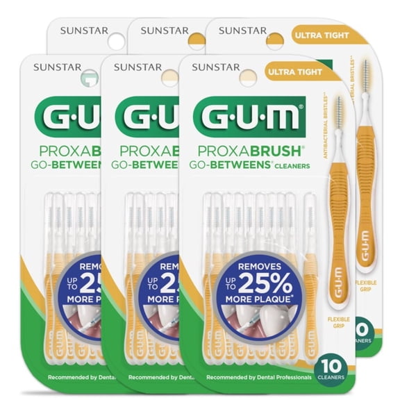 GUM Proxabrush Go-Betweens-Ultra Tight, Interdental Brushes, Soft Bristled Dental Picks, 10 Count (Pack of 6)