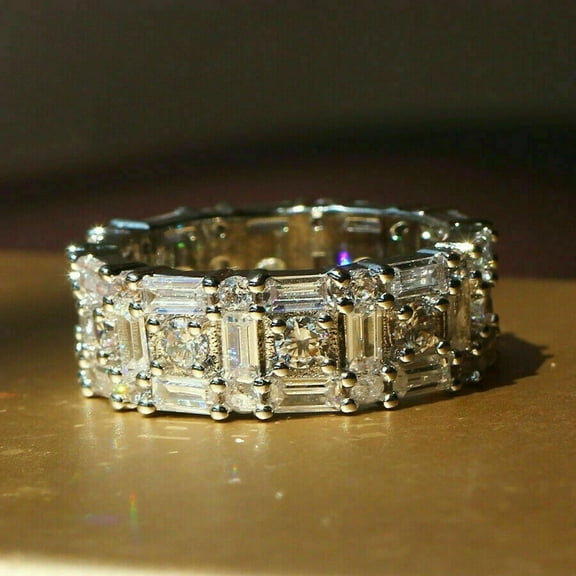 Silver & Stone Jewels 4Ct Baguette Cut CZ Full Eternity Wedding Ring 14K White Gold Finish