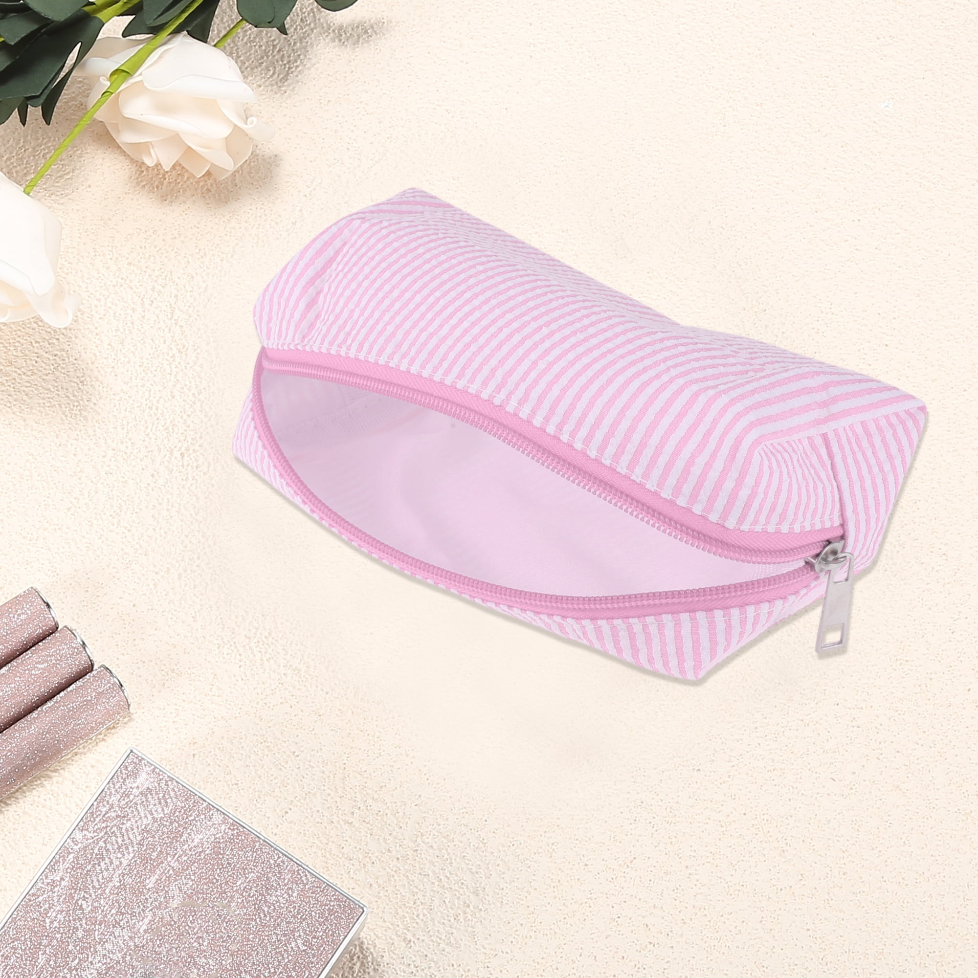 Unique Bargains 1 Pc Lady Portable Rectangle Makeup Bag for Travel Pink