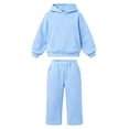 thumbnail image 3 of CUZIBR Kids Fall Outfits For Girls Sweatsuit Clothes Set Hoodie And Pants 2 PC Sets Solid Color Long Sleeve Casual School Wear,Sky Blue,9-10 Years, 3 of 3