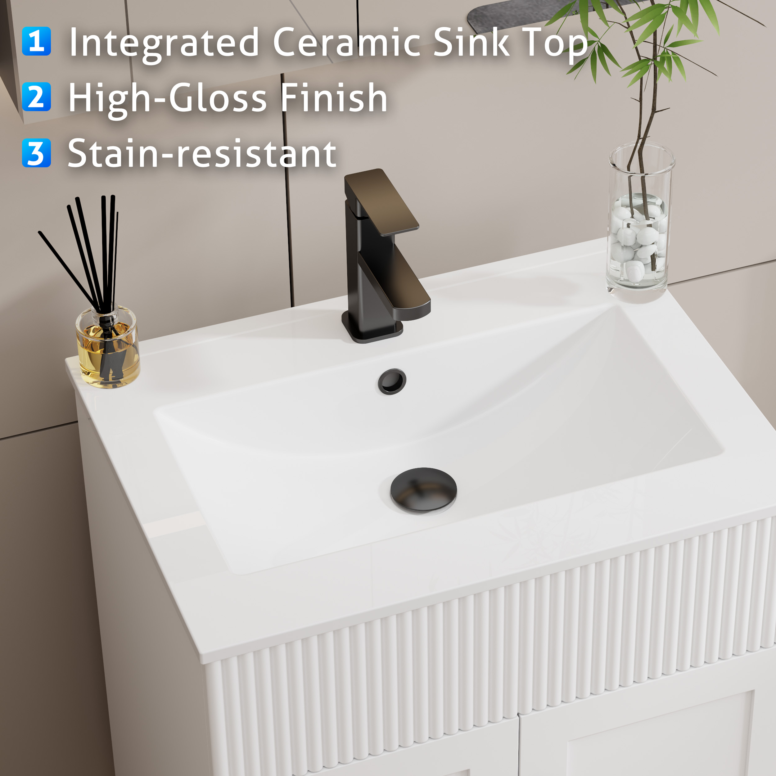 24" Ceramic Intergrated Sink Top, Zinc Alloy Faucet