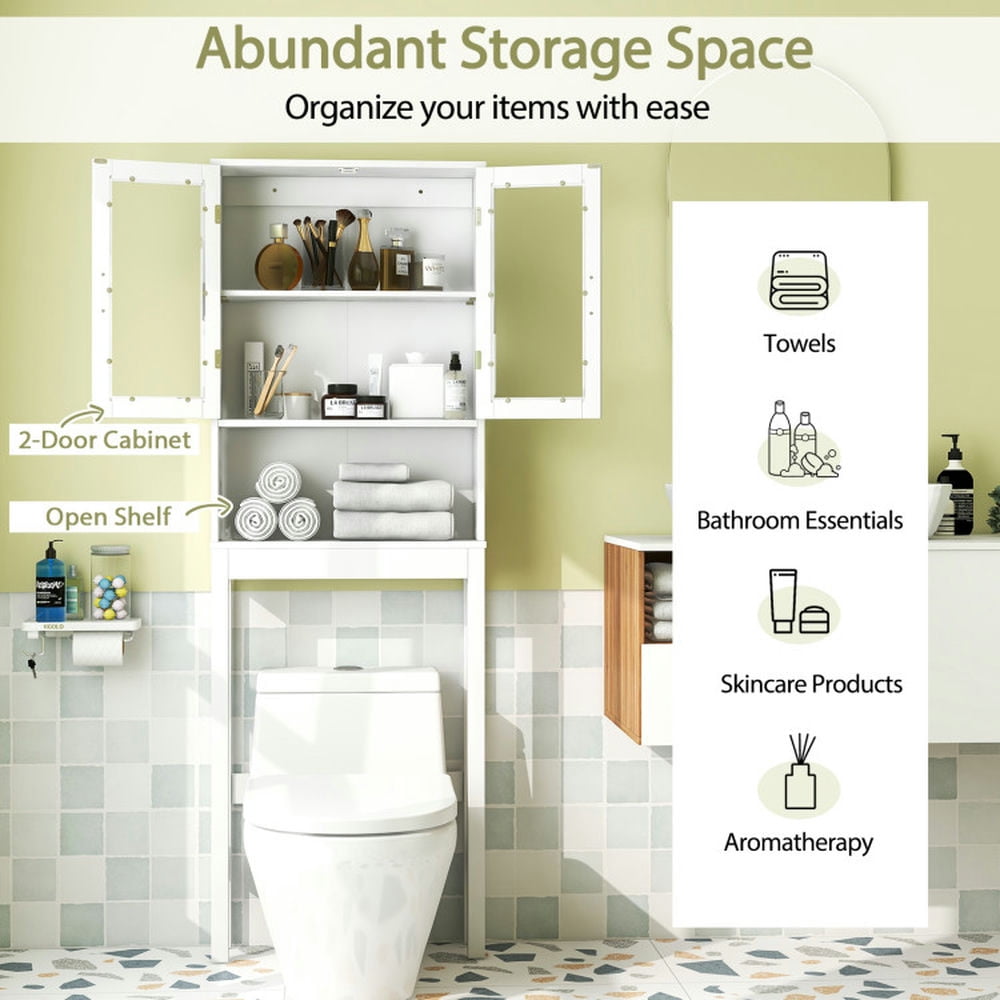 Finihen Toilet Storage Cabinet, Bathroom Cabinet Organizer, Over the Toilet Bathroom Storage Cabinet with Adjustable Shelf, for Bathroom, White