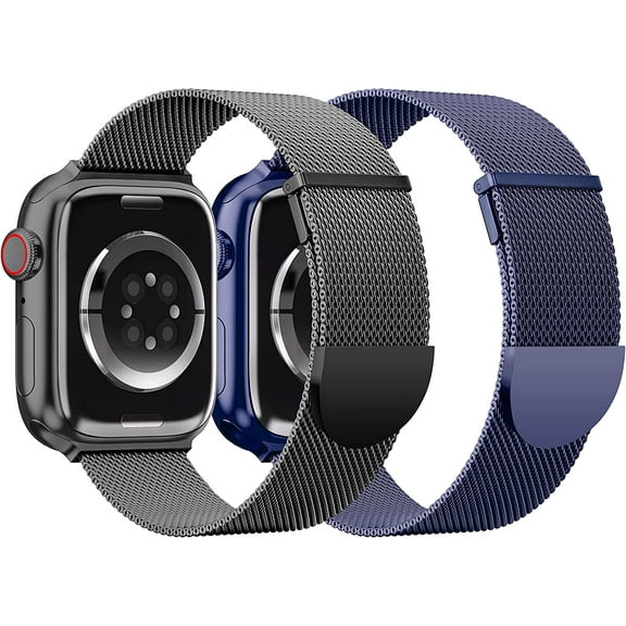 2Pack Metal Magnetic Band Compatible with Apple Watch Bands 38mm 40mm 41mm 42mm 44mm 45mm 49mm Women Men,Milanese Loop Stainless Steel Mesh Adjustable Strap for iWatch Series 9 8 7 6 5 4 3 2 SE ultra