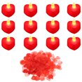 thumbnail image 1 of Unique Bargains Heart Shape LED Candle Flameless Candles, Red Light with Artificial Red Rose Petals, 12 Pack, 1 of 7