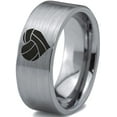 thumbnail image 1 of Tungsten Heart Shaped Volleyball Ball Band Ring 8mm Men Women Comfort Fit Gray Flat Cut Brushed Polished, 1 of 4