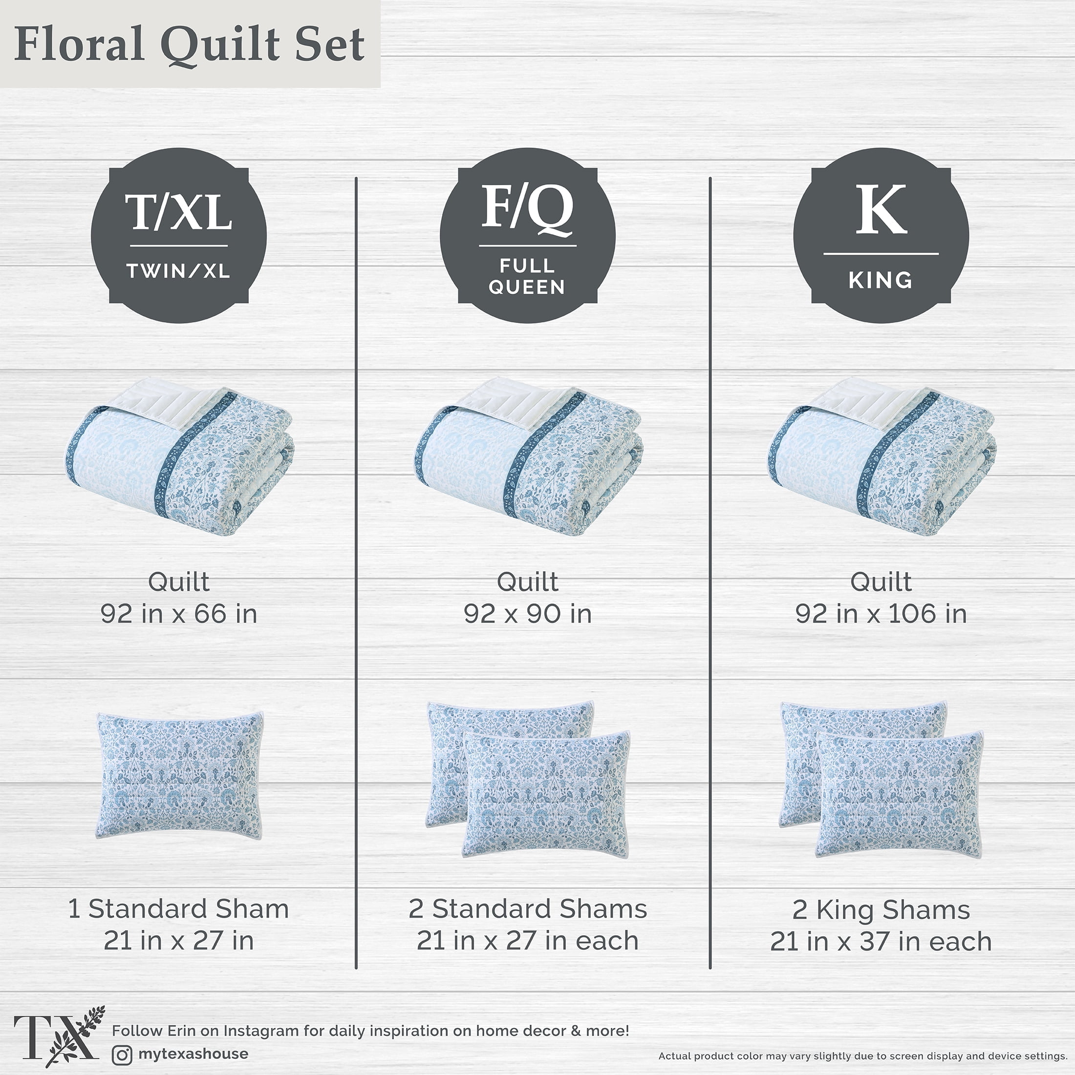 My Texas House Capri 2-Piece Blue Cotton Quilt Set, Twin/Twin XL
