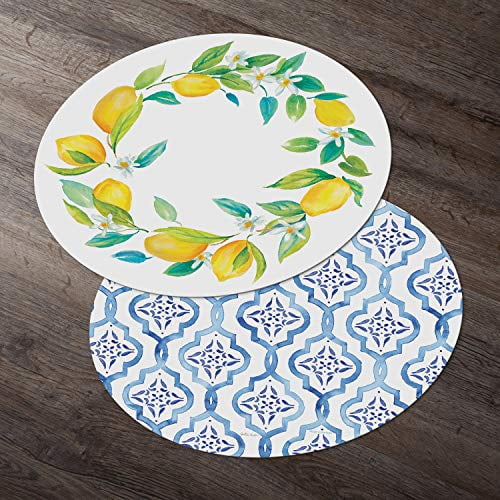 CounterArt Lovely Lemons Reversible Round Tabletop Placemat Set of 4