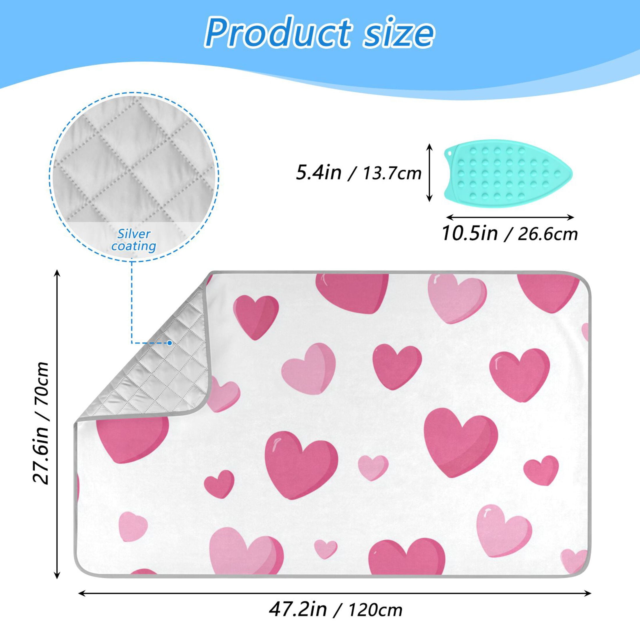 Pink Hearts Valentine Ironing Mat Blanket Portable Travel Ironing Pad Heat Resistant Pad 47.2" x 27.6”
