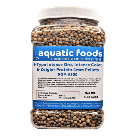 3-Type Blend of 4mm Floating Intense Growth & Intense Color Enhancing & Zeigler 40% Protein Pellets for ALL Tropicals & Pond Fish KGM-300…1-lb 12oz Med Jar