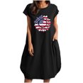thumbnail image 1 of Vestido suelto informal de manga corta con bolsillo y cuello redondo con estampado del Día de la Independencia de algodón y lino de verano para mujer Fridja  qw3634, 1 of 4
