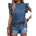 thumbnail image 3 of Women's Ruffle Short Sleeve Pleated Crew Neck Top Pullover, 3 of 6