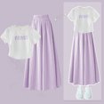 thumbnail image 3 of Hiijoy Big Girls Outfits Letter Print Short Sleeve T-Shirt Wide-Leg Pants Set, Sizes 9-10Y, 3 of 6