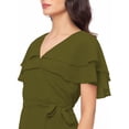thumbnail image 4 of eloria Women's Georgette Ankle Length V Neck Short Sleeve Waist Tie Long Dress, Color : Olive Green | Size : S, 4 of 5