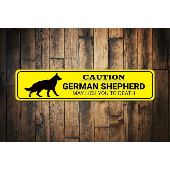 Caution Dog Sign German Shepherd Gift Dog Lick To Death Sign Funny Dog Gift Dog Caution Sign Dog Gift Dog Cautions Size: 4 x 16 Inch