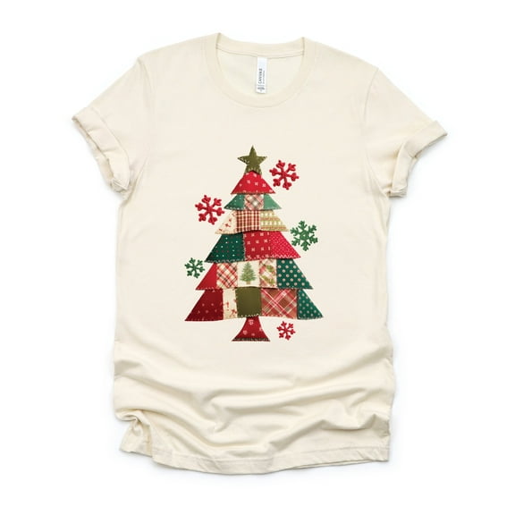 Christmas Tree Patchwork Print - Women's Short Sleeve Graphic T-Shirt