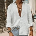 thumbnail image 2 of Mens Shirts Linen Ultrathin Casual Button Down Long Sleeve Beach Hawaiianss Men's Dress Shirts, 2 of 7