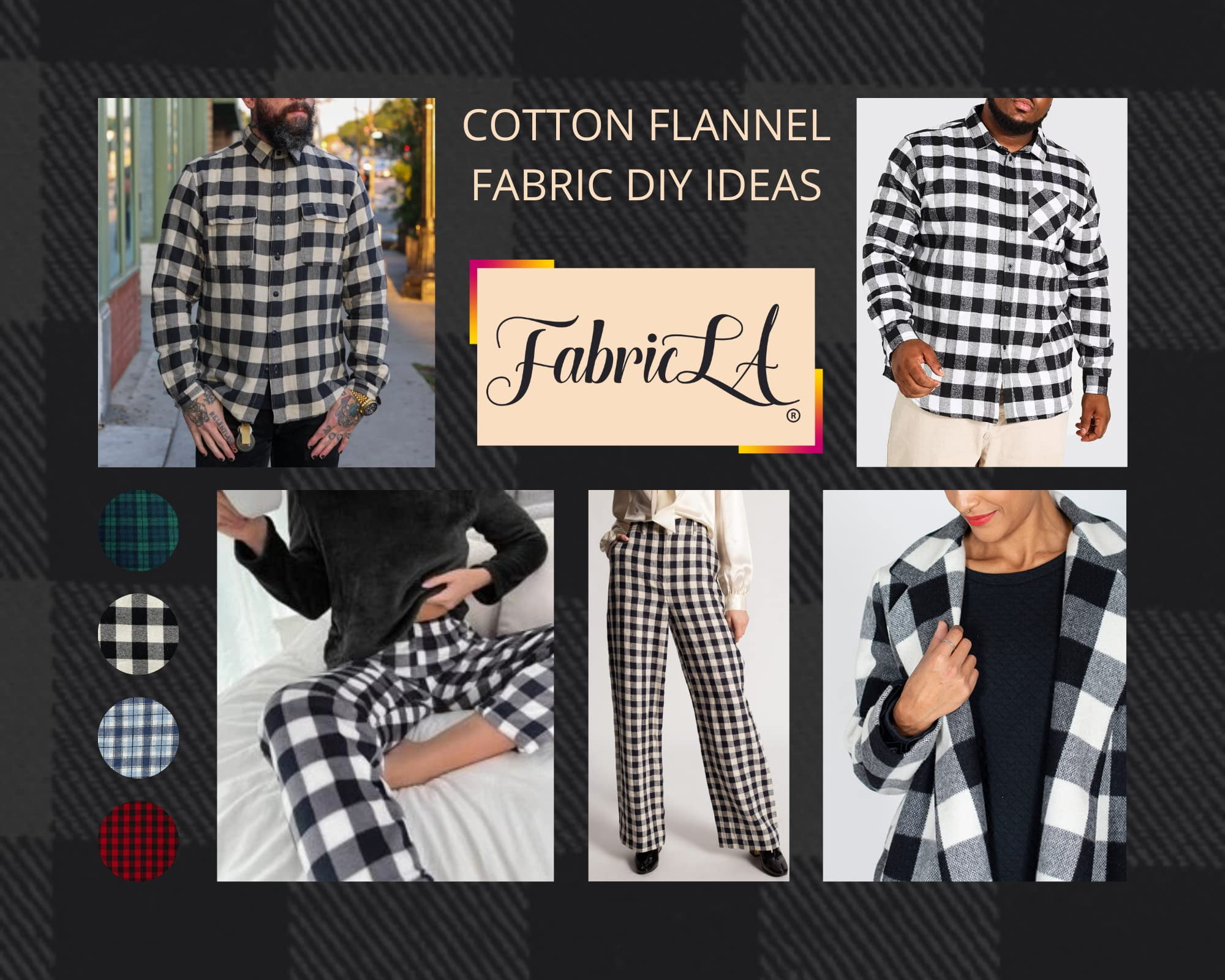 FabricLA Flannel Fabric by The Yard | 60" inches Wide Flannel Fabric | 100% Cotton Flannel Fabric for Baby Blanket, PJ, Shirt, Cloth Flannel Craft Fabric - Black Tartan 18 Fabric 1 Yard Pre Cut