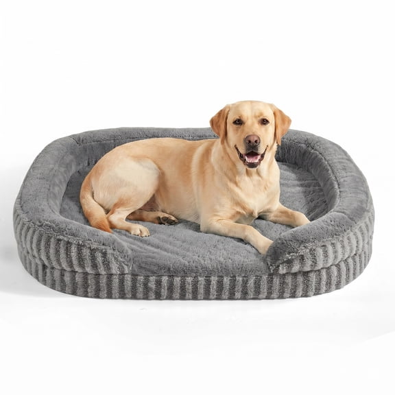 Extra Large Orthopedic Dog Bed with Headrest, Siooko Waterproof Oval Dog Couch Bed with Removable Washable Cover, XL Dog Sofa Bed, Egg-crate Foam, Waterproof Lining, Nonskid Bottom, Gray, 42in