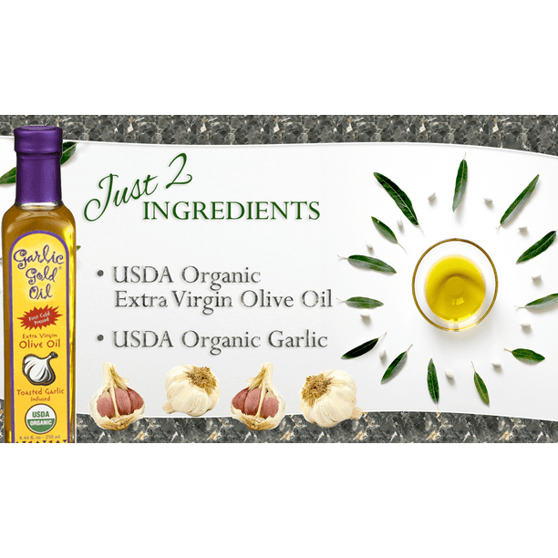 USDA Certified Organic Extra Virgin Olive Oil Infused with Garlic, Low