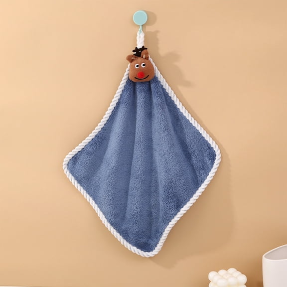 Christmas Hand Towel with Hanging Loop, Absorbent Flock Fabric Towel for Kitchen and Bathroom, Festive Theme Towel for Holiday Home Decor(Blue)