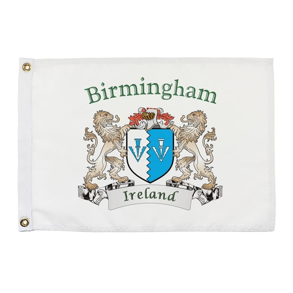 Birmingham Irish Coat of Arms Small White Flag - 16"x10.5" inches