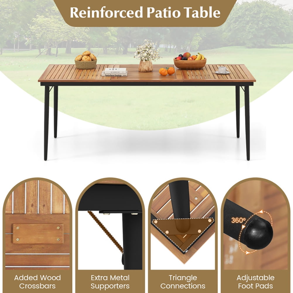 Aimee Lii 79" Acacia Wood Outdoor Dining Table for 8 with 1.9" Umbrella Hole, Outdoor Patio Furniture Aimee Lii 79" Acacia Wood Outdoor Dining Table for 8 with 1.9" Umbrella Hole, Outdoor Patio Furniture