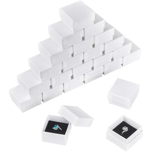 24 cajas de joyería de cartón texturizado blanco, 5,1 x 5,1 x 3,3 cm (2,01 x 2,01 x 1,3 pulgadas), caja de regalo de cartón con esponja en el interior.