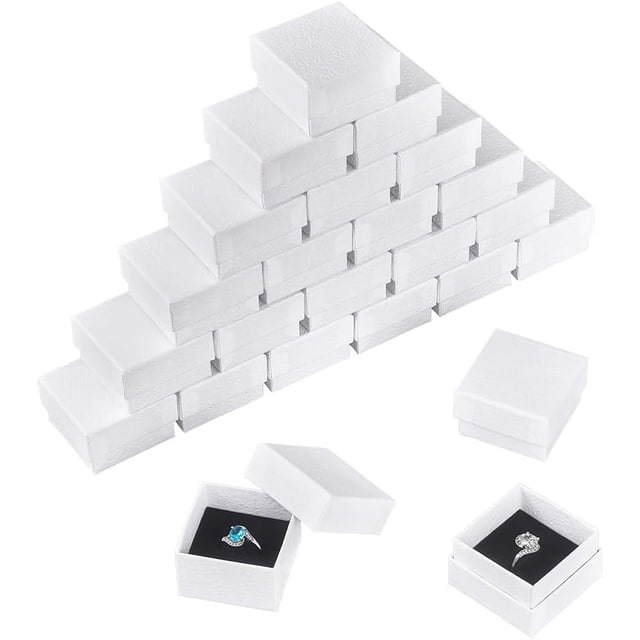 24 cajas de joyería de cartón texturizado blanco, 5,1 x 5,1 x 3,3 cm (2,01 x 2,01 x 1,3 pulgadas), caja de regalo de cartón con esponja en el interior.