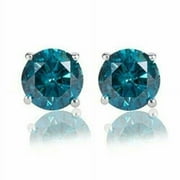 NM JEWELS 2.00Ct Round Cut Lab Created Blue Diamond Solitaire Stud Earrings 14k White Gold Finish