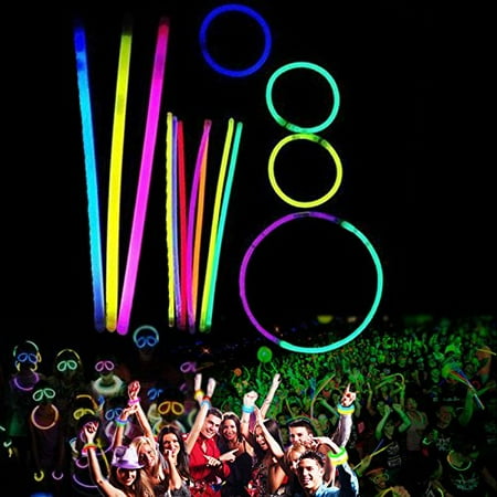 - 8 Inch Glow Stick Bracelets - 100 Pack in Assorted Colors With 100 Connectors - Glows For 8-12 Hours - By Dazzling Toys