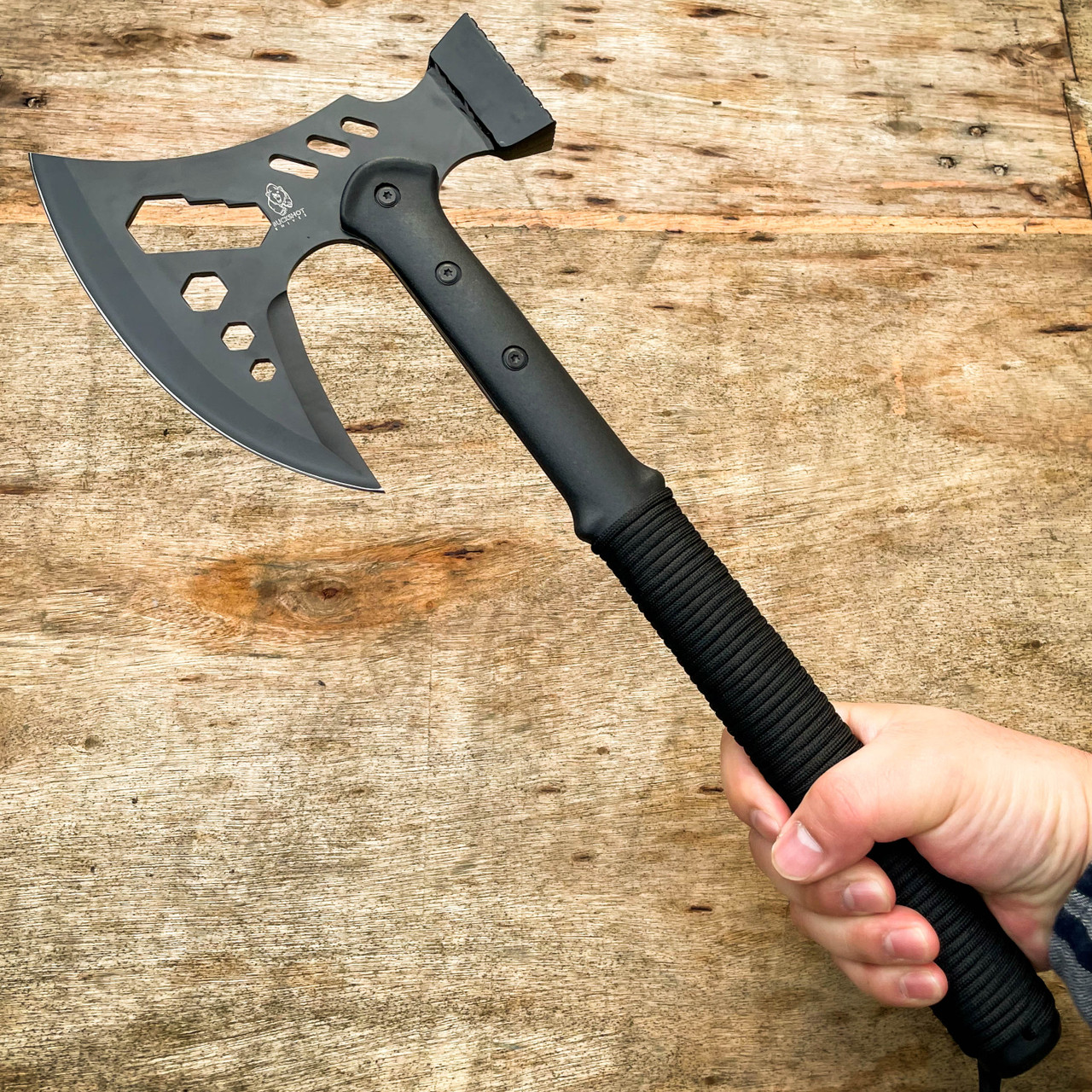 MULTI-TOOL HAMMER AND AXE WITH SHEATH - STAINLESS STEEL HEAD, TPU HANDLE, PARACORD-WRAPPED - LENGTH 18