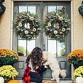 thumbnail image 7 of 14inch Fall Wreath, Eucalyptus Berries Pumpkins Lamb Ears Leaves sunflower Autumn Wreaths for Front Door, Fall Decor, Porch Wall, Home Outdoor Holiday Decorations Wreath for Autumn(C), 7 of 7