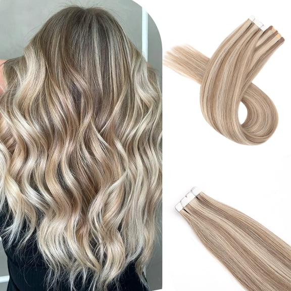 Vlasy Mini Tape in Hair Extensions Human 22inches Hair Straight 100% Human Hair Tape for Hair Extensions Piano Ash and Blonde Extensions for Women 16PCS/Pack
