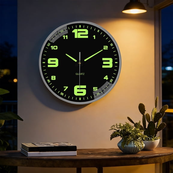 Lunxisen 2 Pcs Noctilucent Round Wall Clock, Text Silent Non-Ticking Decorative Clocks Battery Operated Quiet Clocks for Home Decor(8in)