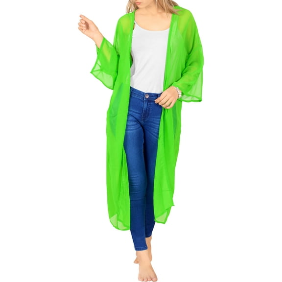 HAPPY BAY Women's Chiffon Summer Open Front Chunky Beach Beachwear Duster Kimono Cardigan for Women 1X-2X Shamrock Green_AB908
